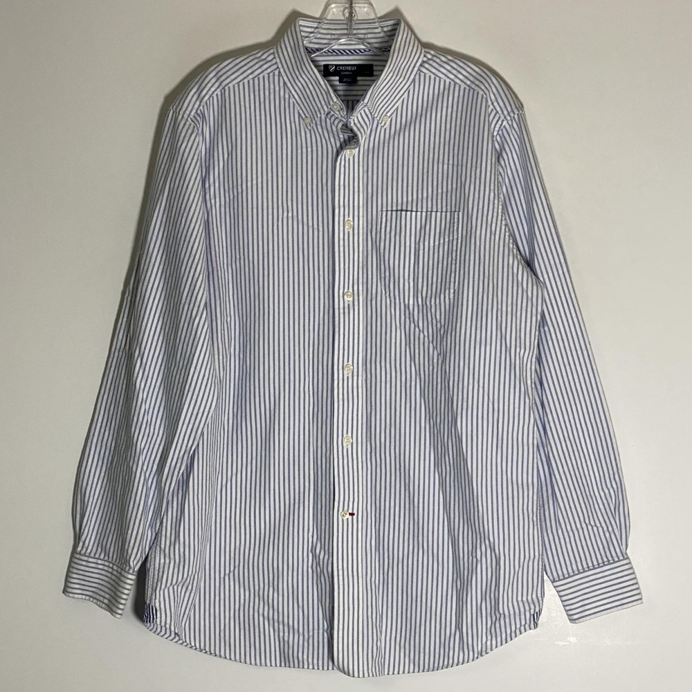 Cremieux Shirt Mens 15 White Blue Stripe Button Down Long Sleeve Cotton Dress
